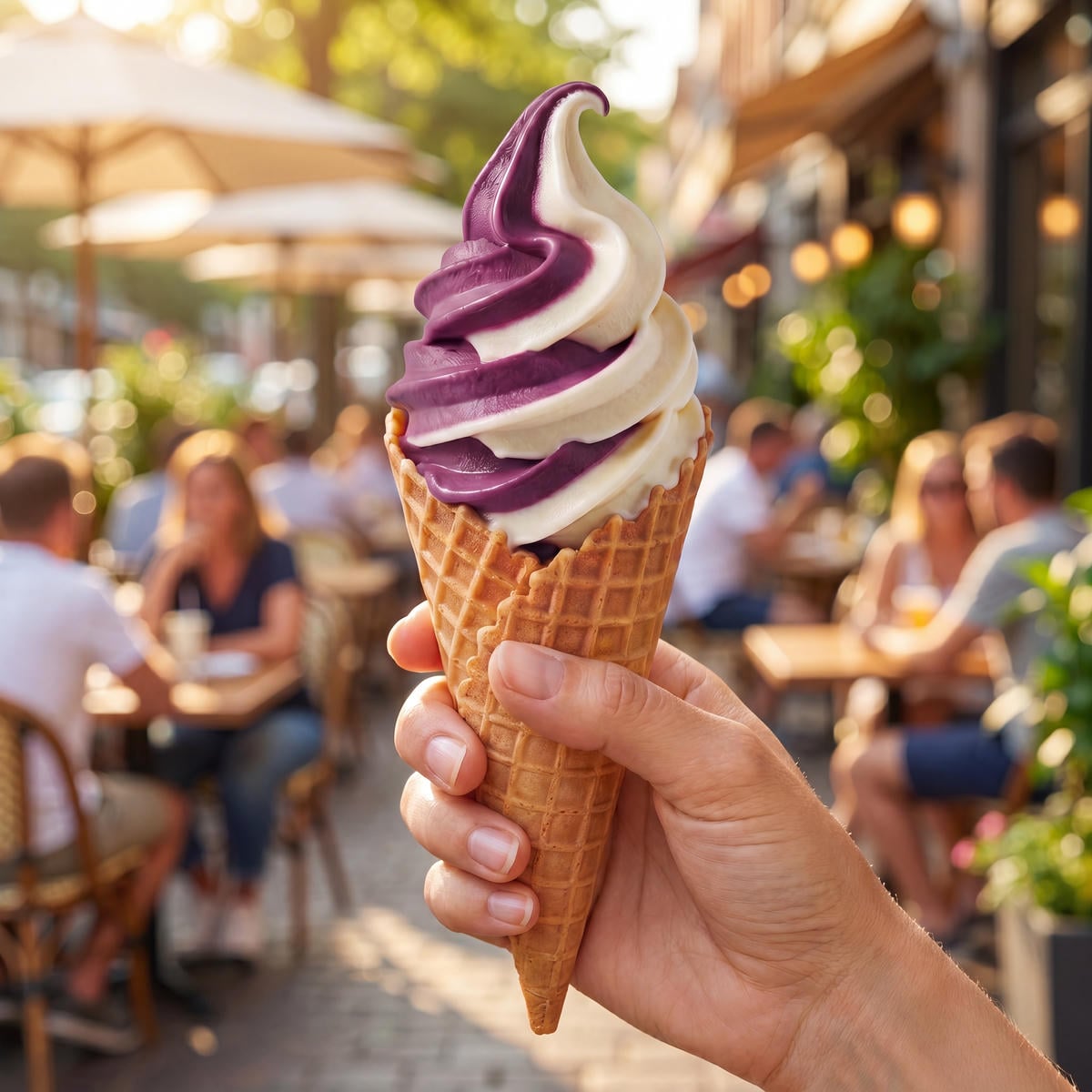 Açaí Softeis Twist in der Waffel: zwei Sorten